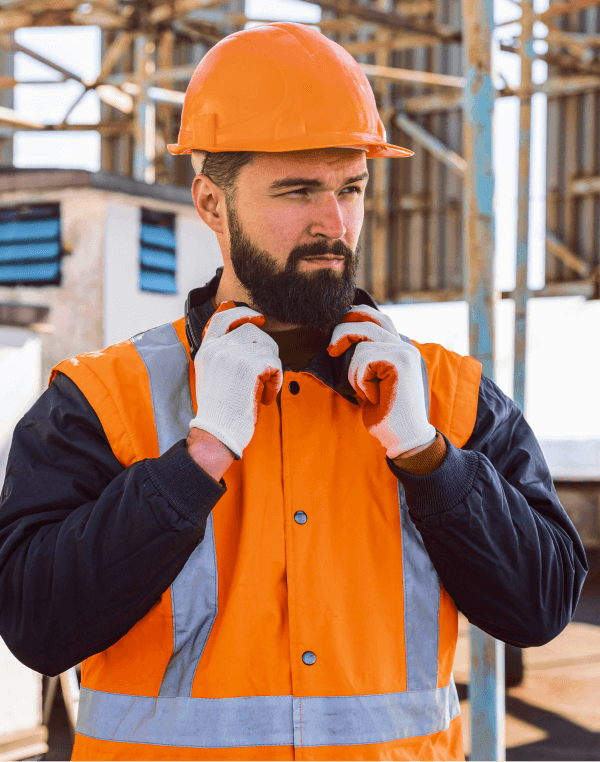 Construction Person Fixing His Collar